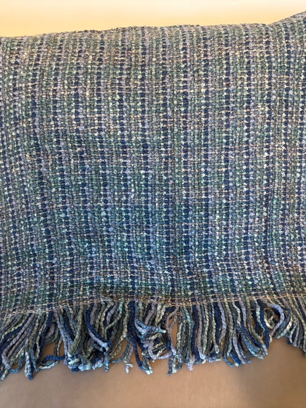 Bedford Blue-Green Woven Fringe Throw Blanket NWT